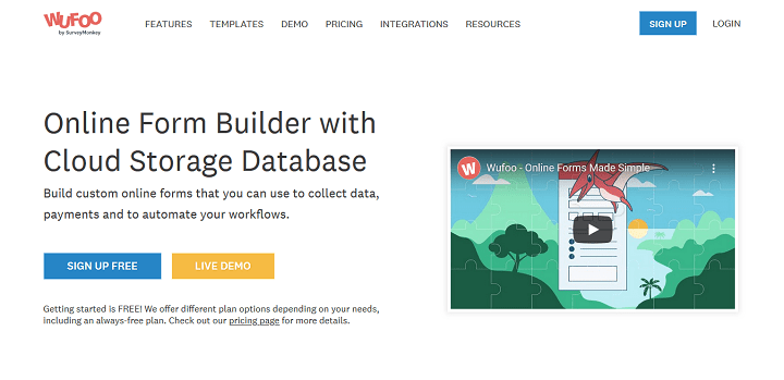Online Form Builder with Cloud Storage Database Wufoo