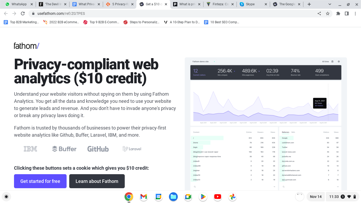 Fathom is a privacy-focused Google Analytics
