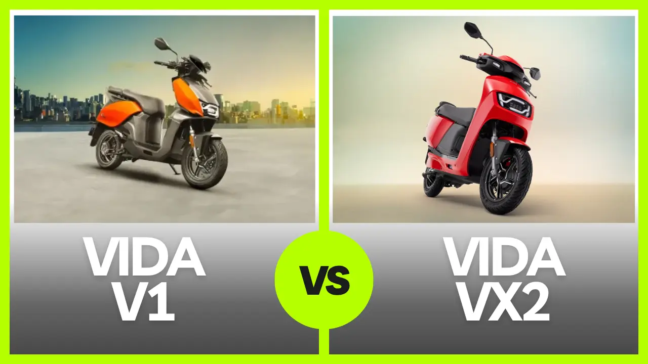 Hero VIDA V1 and VIDA VX2 electric scooters side by side showcasing design features battery options and colors for 2025 buyers in India