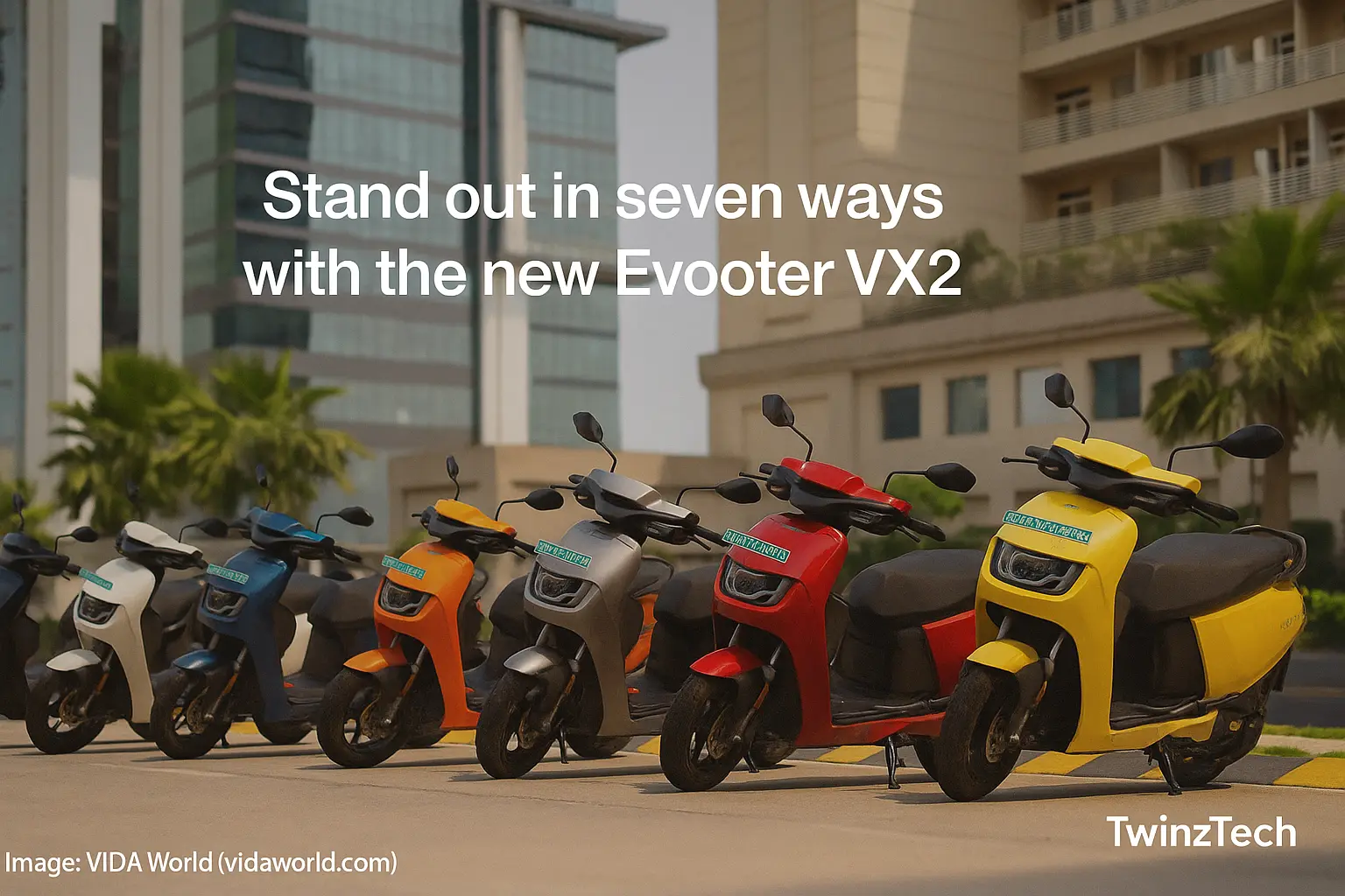 Hero VIDA VX2 electric scooter in vibrant blue color parked outdoors, showcasing modern design, alloy wheels, and LED headlamp, launched in India with affordable pricing and smart features for urban commuting.